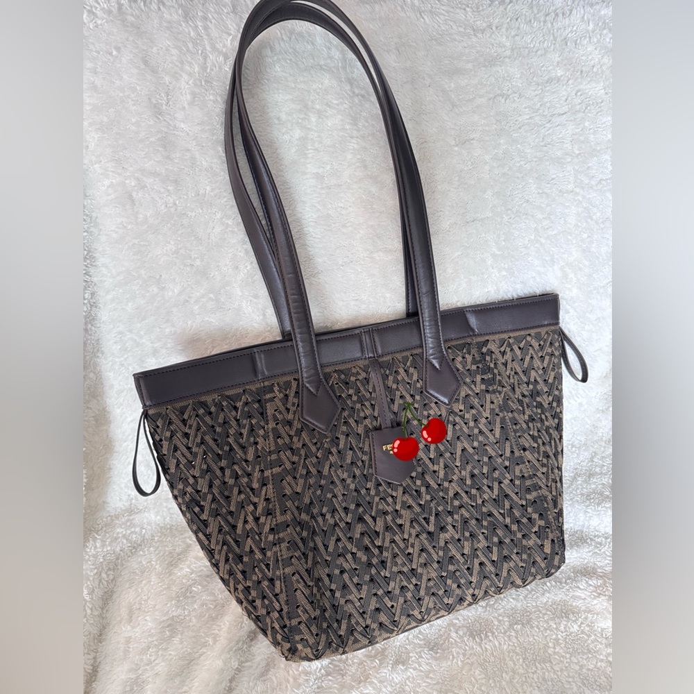 Fen*i Woven Pattern Tote Bag in Dark Brown